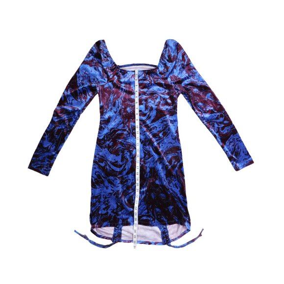 Wild Fable Ruched Velvet Mini Dress – Abstract Print Long Sleeve – Size L NWT - Picture 8 of 10